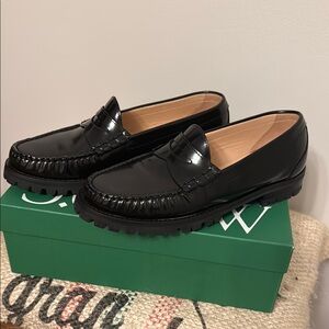 J. Crew Black Patent Leather Loafers with Moccasin Stitching